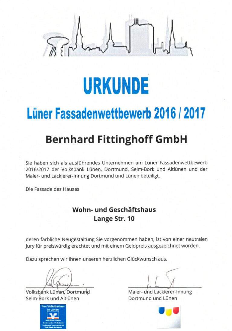 Fassadenwettbewerb Urkunde Fittinghoff 2016 2017_Volksbank2