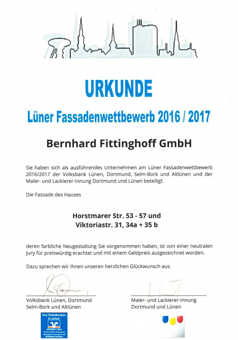 Fassadenwettbewerb Urkunde Fittinghoff 2016 2017_Volksbank3