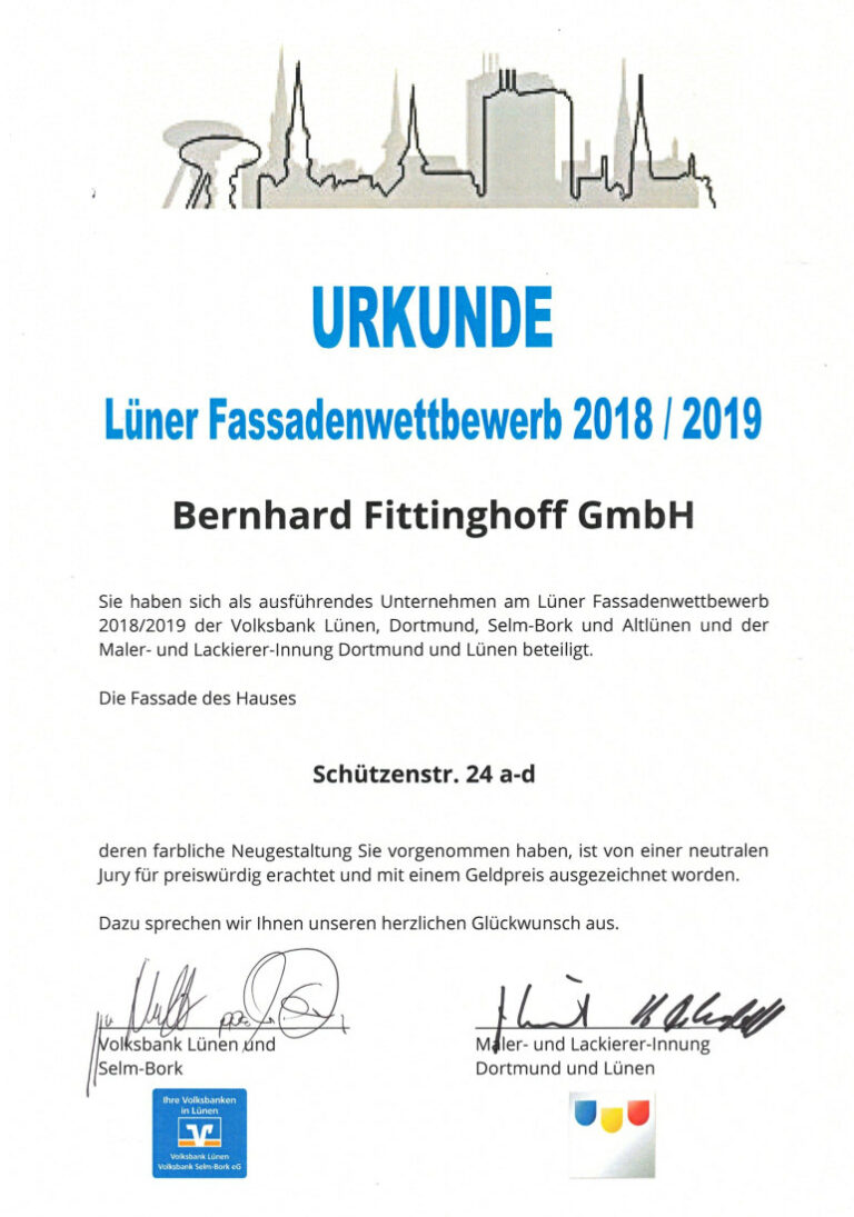 Fassadenwettbewerb Urkunde Fittinghoff 2018 2019_Volksbank2