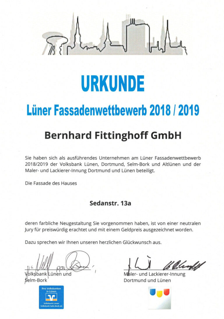 Fassadenwettbewerb Urkunde Fittinghoff 2018 2019_Volksbank3